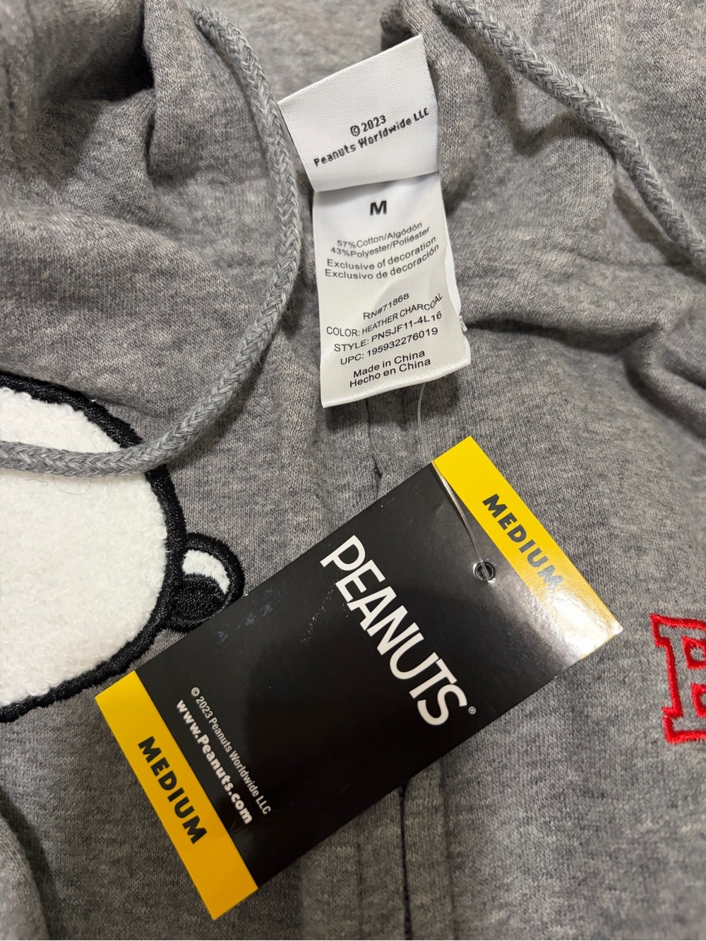 Peanuts Gray Hooded Zip-Up Jacket with Snoopy & Woodstock Patches - Picture 7 of 7